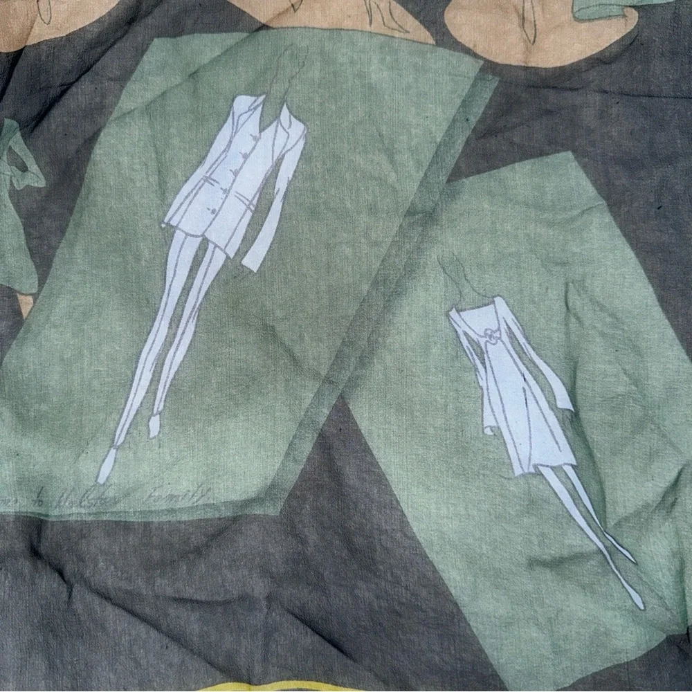 Vintage Halston 70s silk Elegant Black and Green Square Scarf 20x20